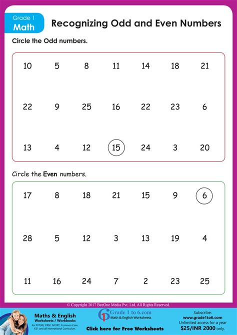 Grade 1 Odd & Even Numbers math school .